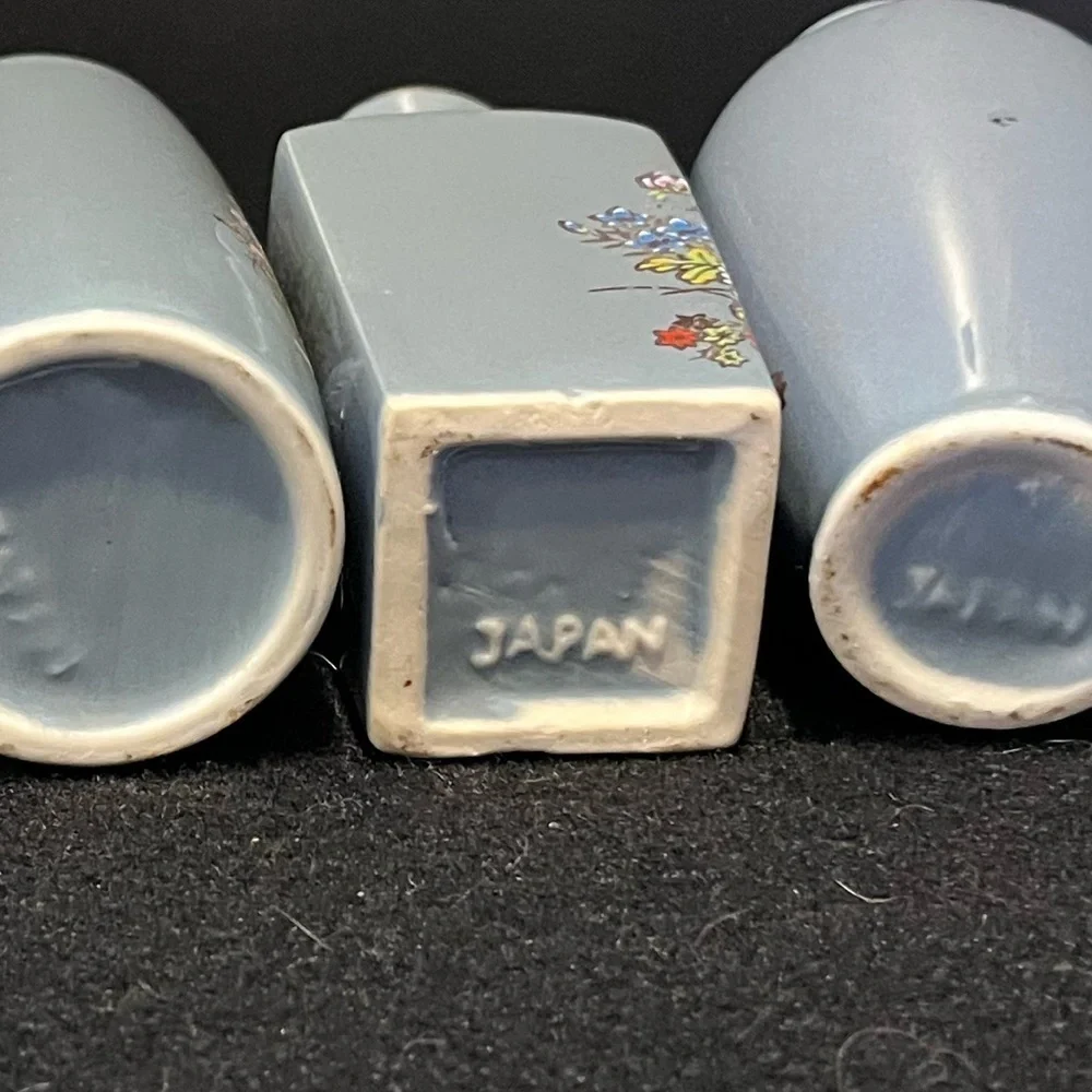 Vintage Mini Vases Gray Made in Japan Set of 4 Floral, Pagoda, Pheasants Design